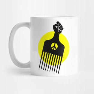 Black Fist Afro Pick, yellow sun Mug